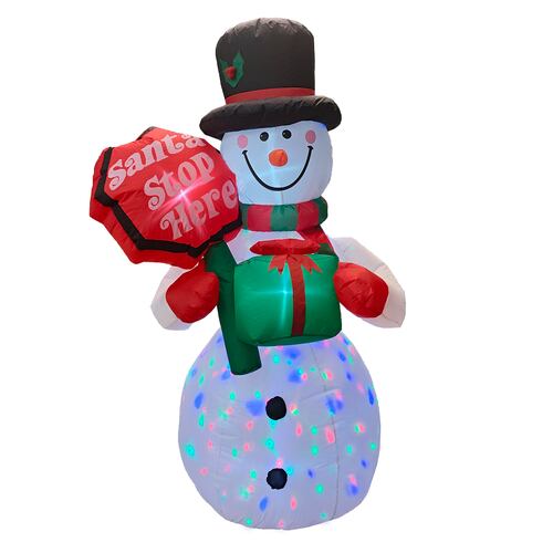 Inflable de Navidad Navideño Mono de nieve y letrero santa stop here snowman multiled 1.85m.