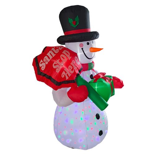 Inflable de Navidad Navideño Mono de nieve y letrero santa stop here snowman multiled 1.85m.