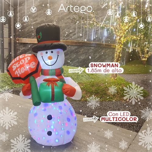 Inflable de Navidad Navideño Mono de nieve y letrero santa stop here snowman multiled 1.85m.