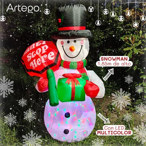 Inflable de Navidad Navideño Mono de nieve y letrero santa stop here snowman multiled 1.85m.