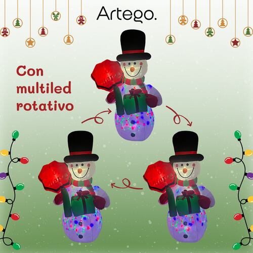 Inflable de Navidad Navideño Mono de nieve y letrero santa stop here snowman multiled 1.85m.