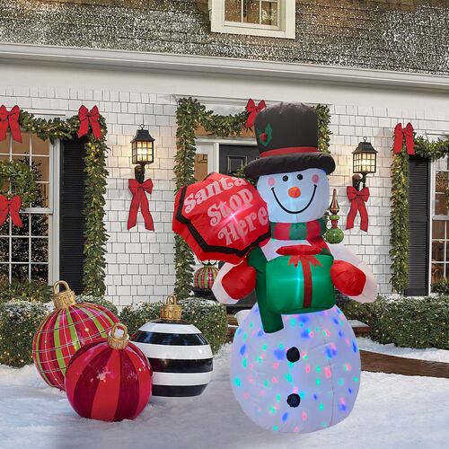 Inflable de Navidad Navideño Mono de nieve y letrero santa stop here snowman multiled 1.85m.