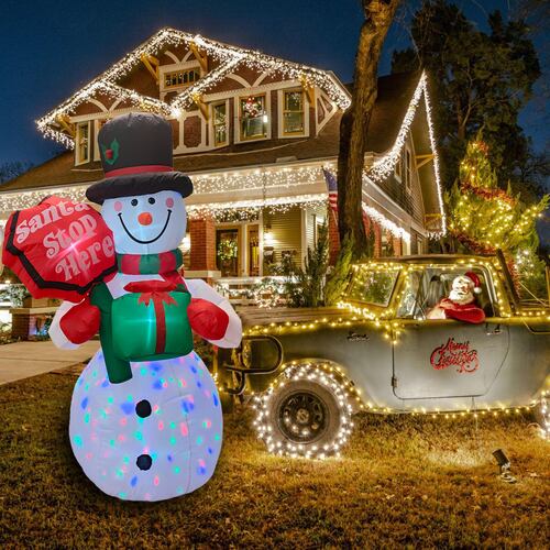 Inflable de Navidad Navideño Mono de nieve y letrero santa stop here snowman multiled 1.85m.