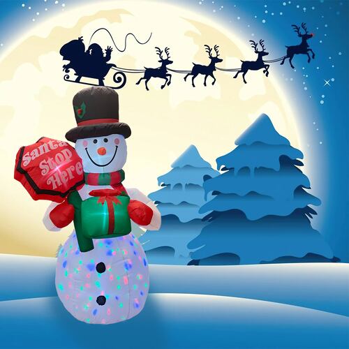 Inflable de Navidad Navideño Mono de nieve y letrero santa stop here snowman multiled 1.85m.