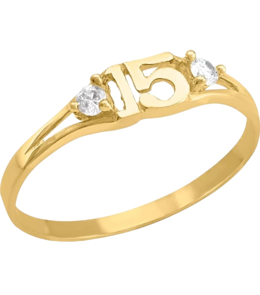 Anillo De 15 Años Con Zirconias En Oro De 14 Kilates