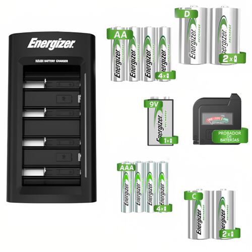 Cargador Universal Energizer pilas AA,AAA,C,D, 9V + Probador