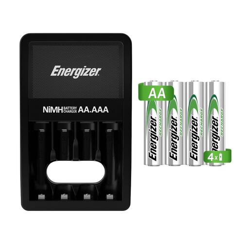 Cargador Pilas Baterías ENERGIZER + 4 pilas recargables AA.