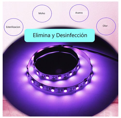 Tira esterilizadora luz ultravioleta desinfectante USB LED UV UVC Mata ácaros elimina olores autos.
