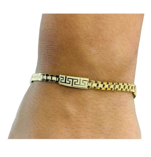 Pulsera Estilo Baby Rolex Con Placa En Oro 14 Kilates