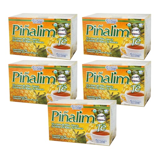 5 Cajas Té Piñalim (piña, Linaza, Té Verde, Té Rojo Y Té Blanco) 30 Sobres De 3g C/u