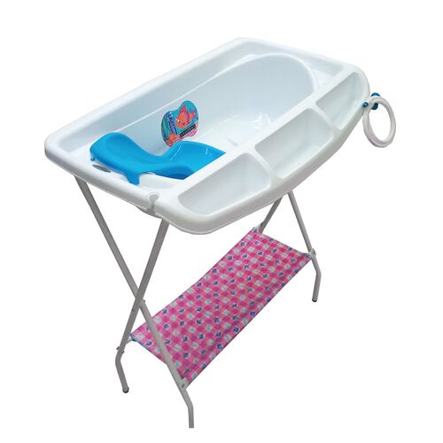 Bañera para Bebe Prinsel Perla con Base Rosa.
