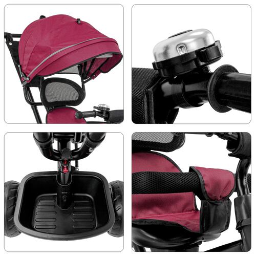 Triciclo Bicicleta Carriola Paseo Bebes 2-6 Años Asiento 360 grados Color Vino