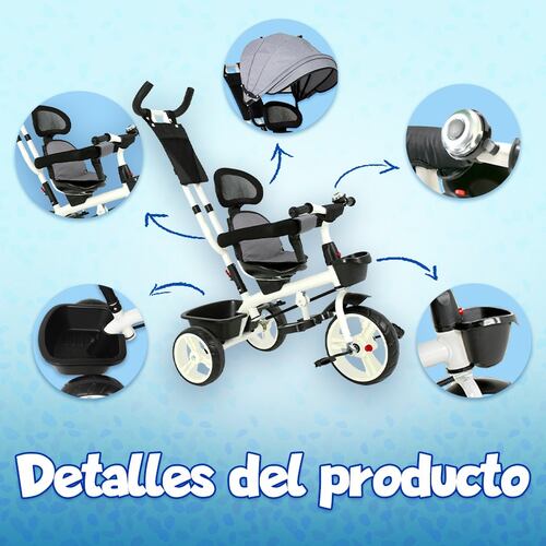 Triciclo Bicicleta Carriola Paseo Bebes 2-6 Años Asiento 360 grados Color Gris