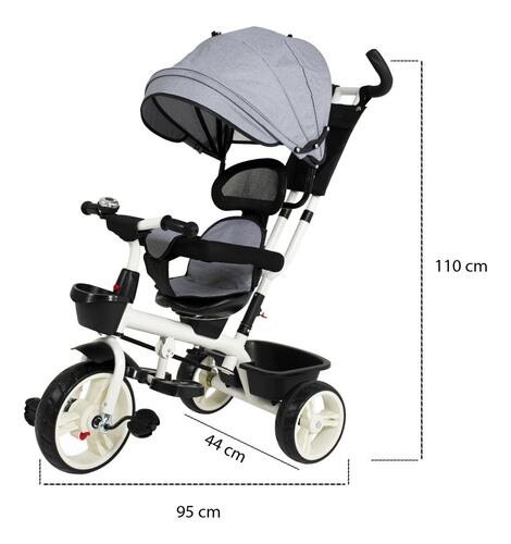 Triciclo Bicicleta Carriola Paseo Bebes 2-6 Años Asiento 360 grados Color Gris