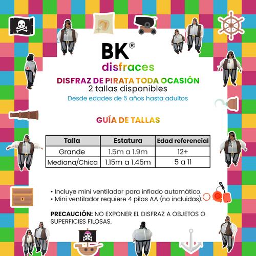 Disfraz Inflable pirata pirate bucanero halloween toda ocasión 2 tallas disponibles.