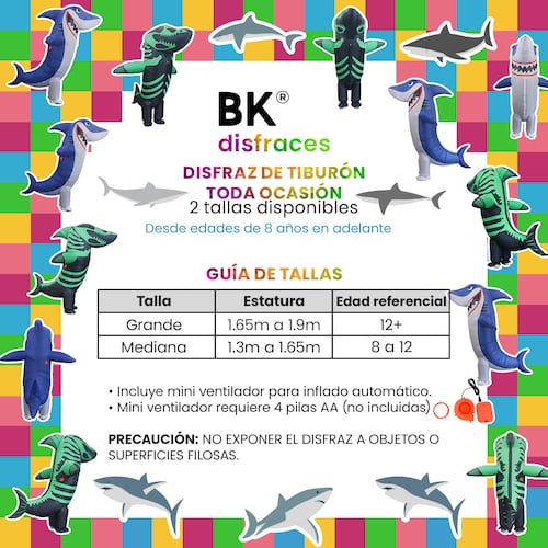 Disfraz Inflable De Halloween Shark Tiburón Premium Toda Ocasión - 2 Tallas Disponibles.
