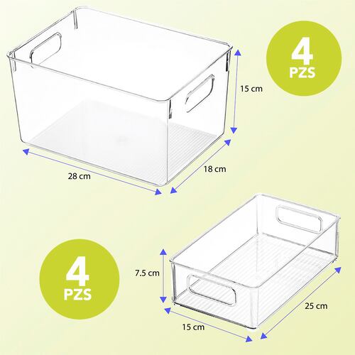 8 Organizadores para almacenamiento de alimentos para refrigerador con tapa, libres de BPA ideales para refrigerador, alacena, despensas, armarios y encimeras..