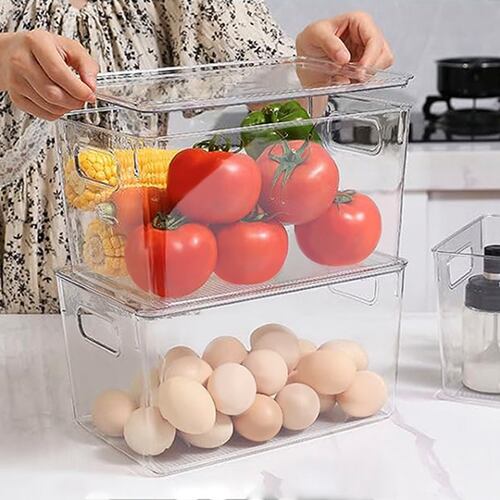 8 Organizadores para almacenamiento de alimentos para refrigerador con tapa, libres de BPA ideales para refrigerador, alacena, despensas, armarios y encimeras..