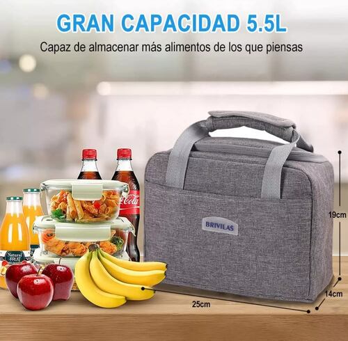 Lonchera Térmica Economicas Para La Escuela, Trabajo 2 Uds Color Negro y gris