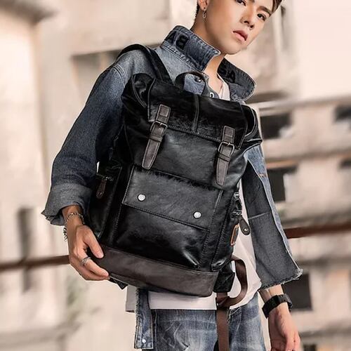 Mochila De Cuero Casual De Gran Capacidad Para Hombre