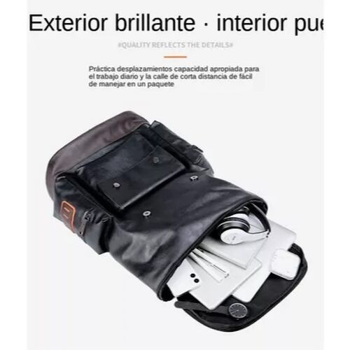 Mochila De Cuero Casual De Gran Capacidad Para Hombre