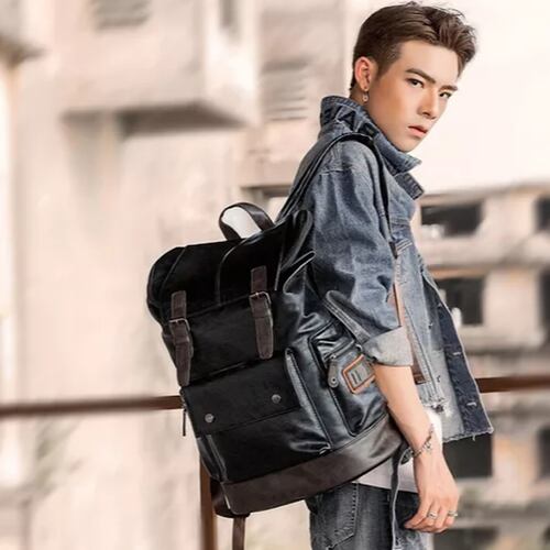 Mochila De Cuero Casual De Gran Capacidad Para Hombre