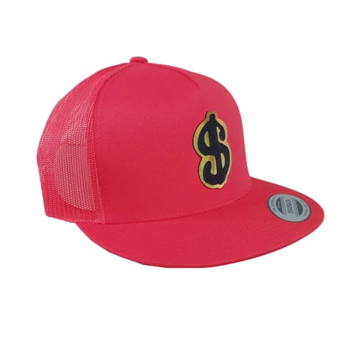 Gorra Plana Yupoong roja unisex Signo De Pesos DINERORR