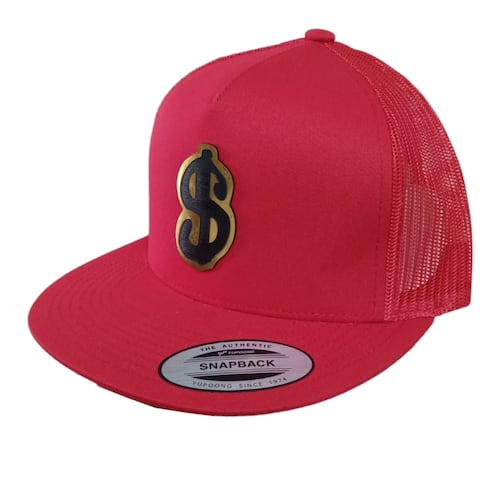 Gorra Plana Yupoong roja unisex Signo De Pesos DINERORR