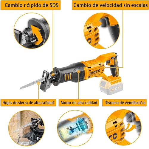 Sierra Sable inalambrica 115Mm 20V 2800 Rpm Ingco Crsli1151