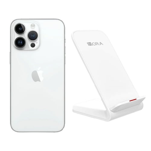 iPhone 14 Pro Max 128GB Plata E-SIM Reacondicionado Grado A + Base Cargador.