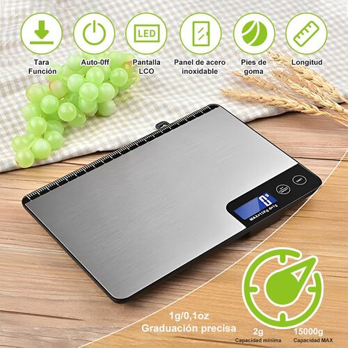 Báscula De Cocina Digital De Acero Inoxidable 1g-15kg Escala