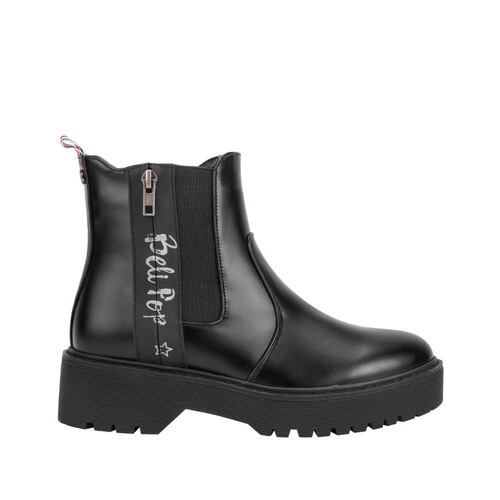 Botín casual color negro, doble cierre, suela track y frase lateral, marca Belinda Peregrin, mod. 1087419