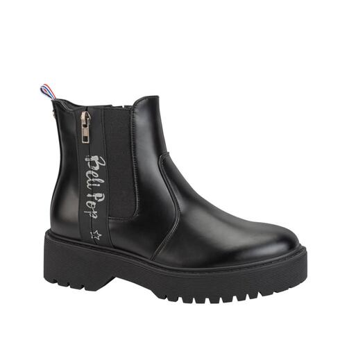 Botín casual color negro, doble cierre, suela track y frase lateral, marca Belinda Peregrin, mod. 1087419