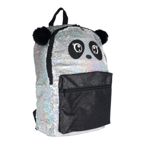Mochila Escolar Primaria Kiut Oso Panda Lentejuelas.