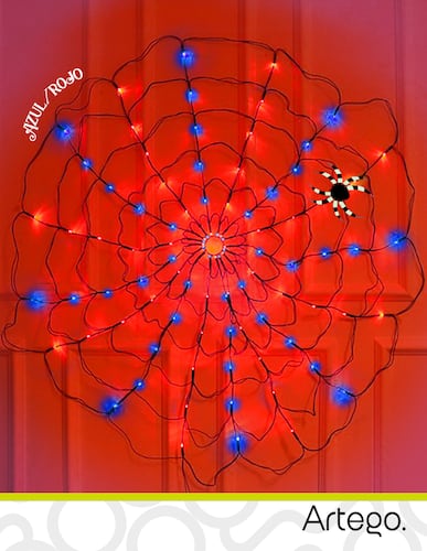 Luces serie para Halloween spider web telaraña 110cm diámetro 96 luces 8 modos de uso con temporizador Artego.