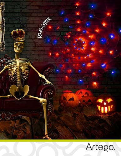 Luces serie para Halloween spider web telaraña 110cm diámetro 96 luces 8 modos de uso con temporizador Artego.