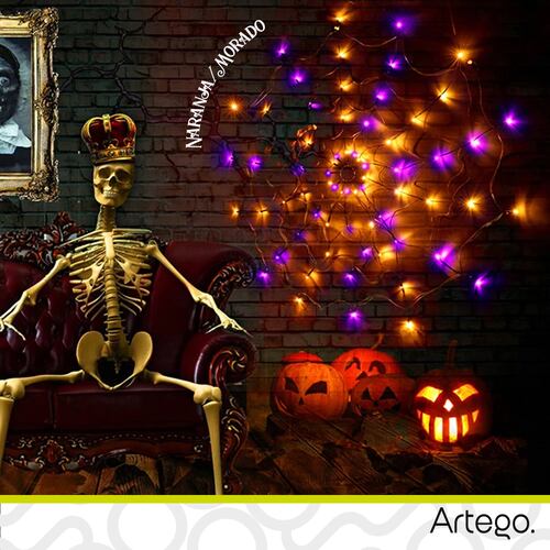 Luces serie para Halloween spider web telaraña 110cm diámetro 96 luces 8 modos de uso con temporizador Artego.