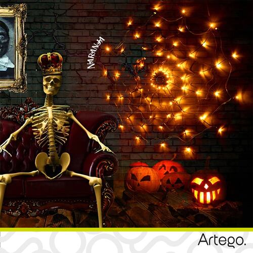 Luces serie para Halloween spider web telaraña 110cm diámetro 96 luces 8 modos de uso con temporizador Artego.