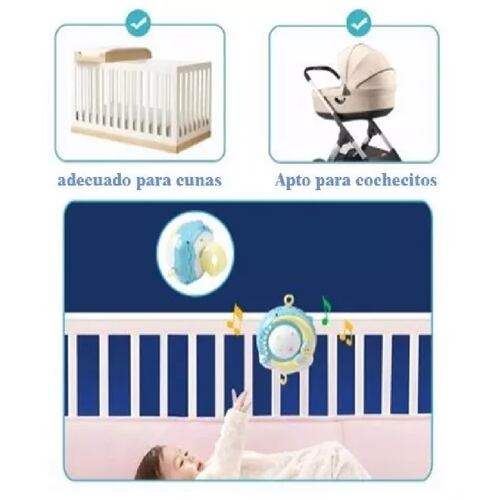 Sonaja Móvil Musical  Bebé Cuna Unisex Giratoria Proyector Azul Lunita 