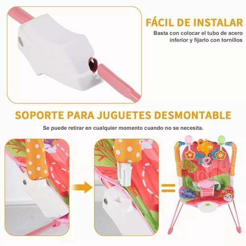 Silla Mecedora Ergonómica Para Bebé + Estante Para Juguetes Rosa
