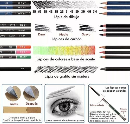 Set de Arte 145 Lápices De Dibujo De Colores Metálicos Grafito 
