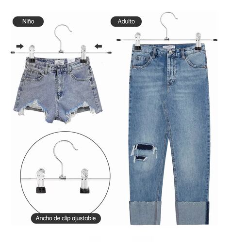 Gancho Para Ropa Remera Con Clips plata 10 Pzas
