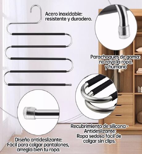 4 Ganchos Para Pantalones Perchas Acero Inoxidable