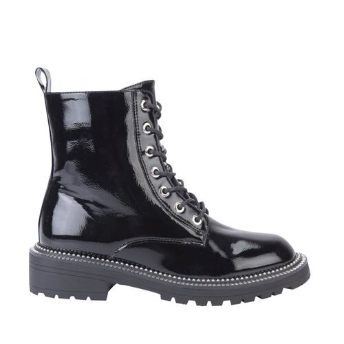 Bota militar negras de mujer, de charol corrugado, mod. 1087871
