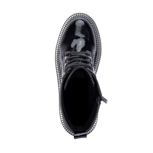 Bota militar negras de mujer, de charol corrugado, mod. 1087871