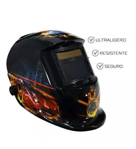 Careta De Soldar Automatica Profesional Negro con Rayos  Rojos auto