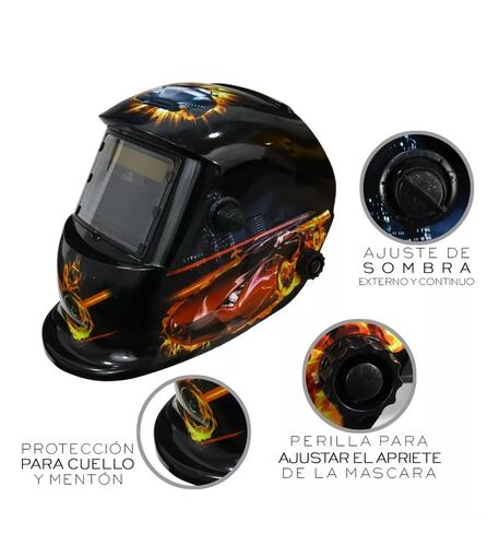 Careta De Soldar Automatica Profesional Negro con Rayos  Rojos auto