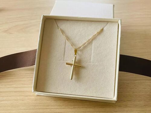 Kit Cadena Con Dije Cruz Tubo Cristo Oro 14k + Obsequio.