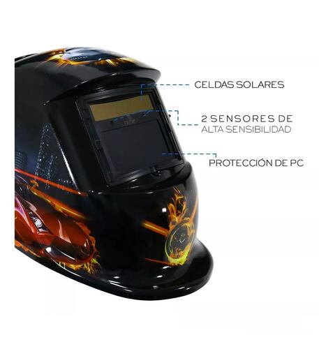Careta De Soldar Automatica Profesional Negro con Rayos  Rojos auto