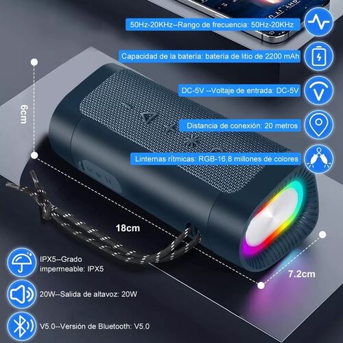 Bocina Bluetooth 5.0 Portátil Altavoces Com Fm 20w Rgb